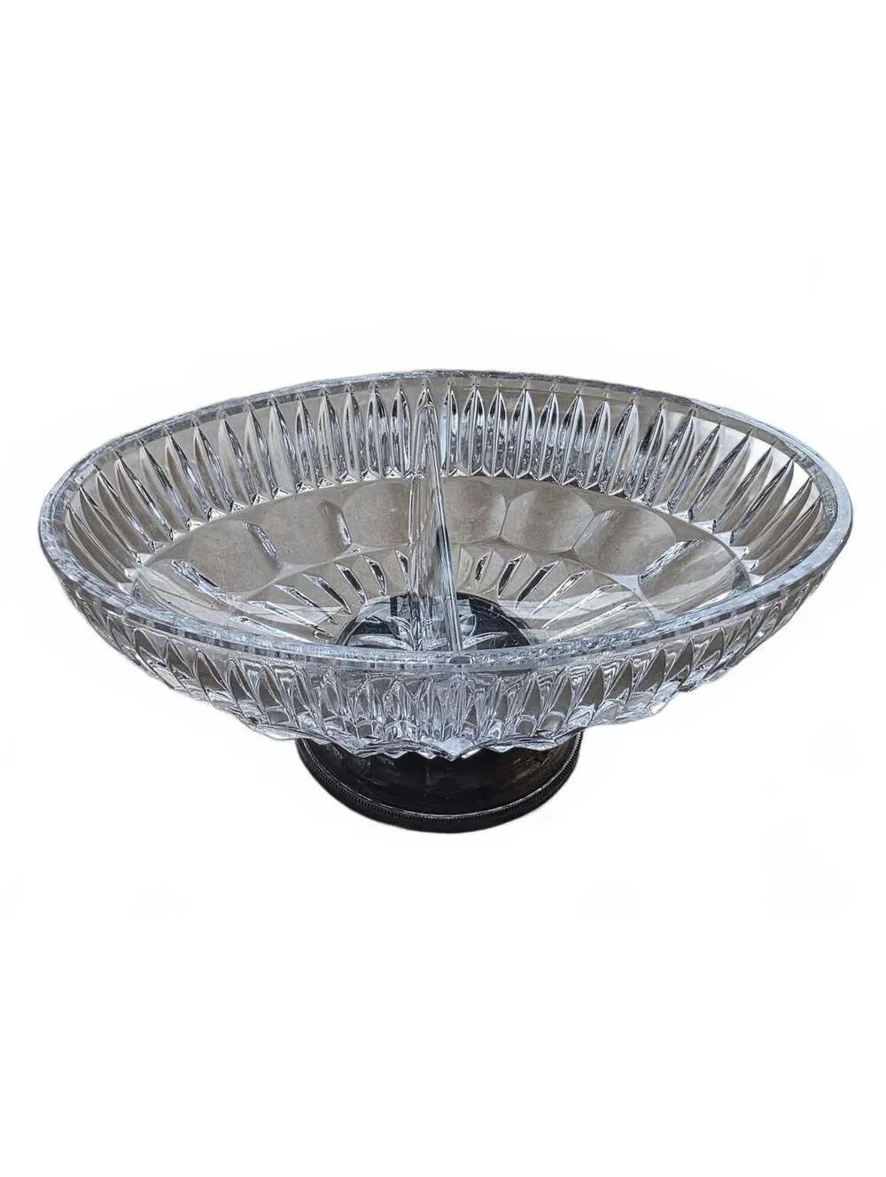 William Adams Towle Crystal Divided Relish Dish Silverplate